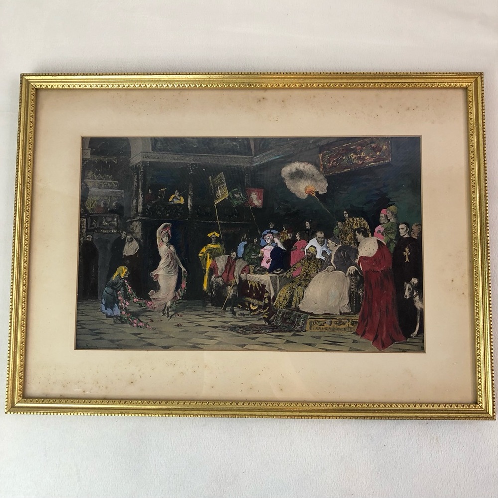 Vintage Lucretia Borgia Dancing Before the Pope by Hermann Kaulbach Lithograph